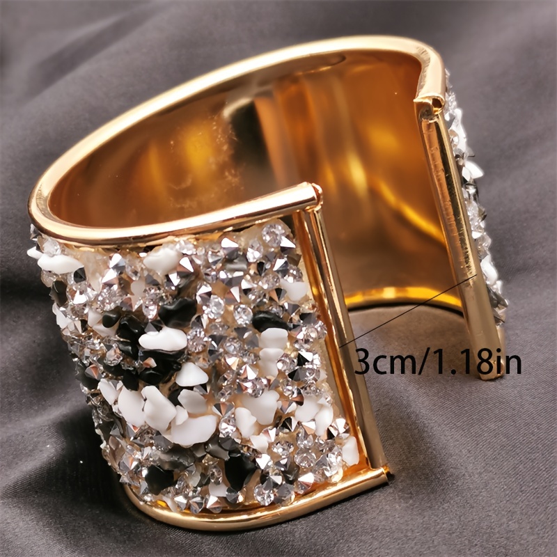 Glamorous Adjustable Cuff Bangle Bracelet with Rhinestone Inlay for Women