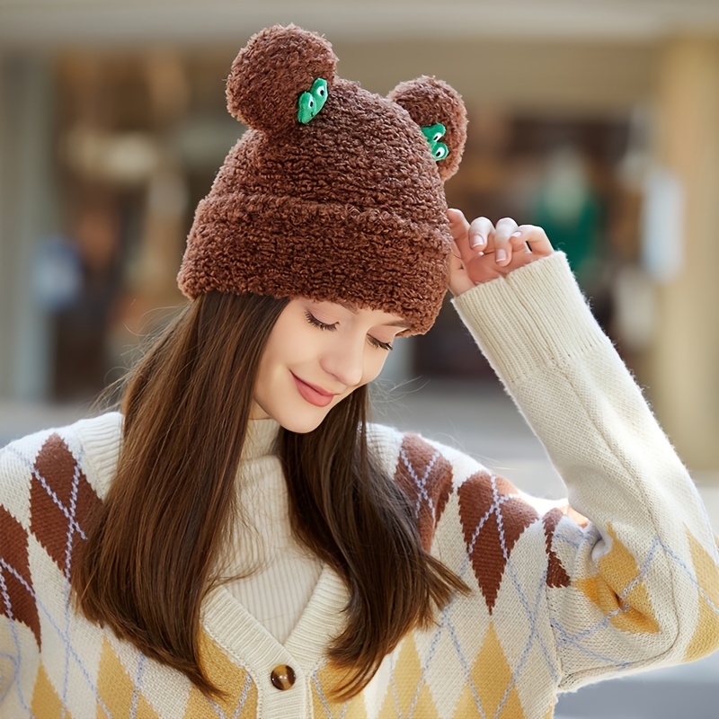 Frog Pom Pom Knit Beanie Hat