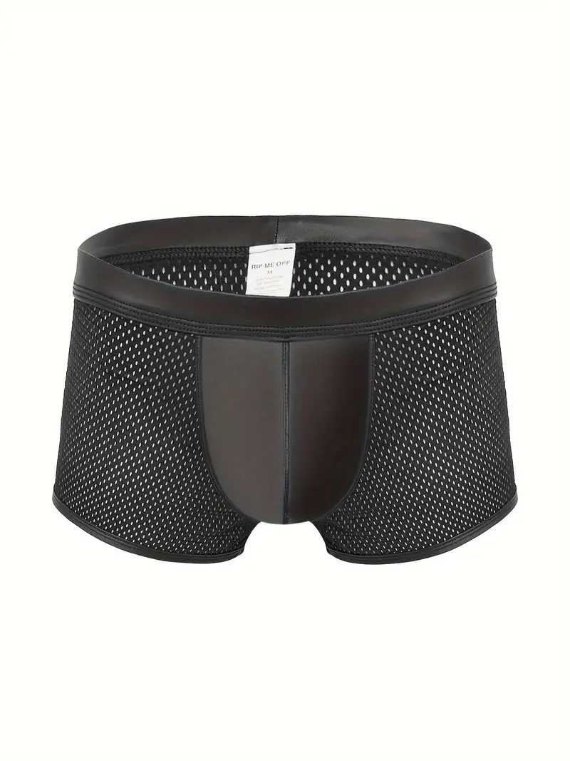 Men's Sexy PU Leather Bulge Pouch Underwear, Mesh Breathable Boxer Briefs  Shorts, Gifts For Men