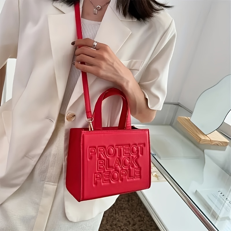 Letter Embossed Tote Bag For Women Small Solid Color Crossbody Bag