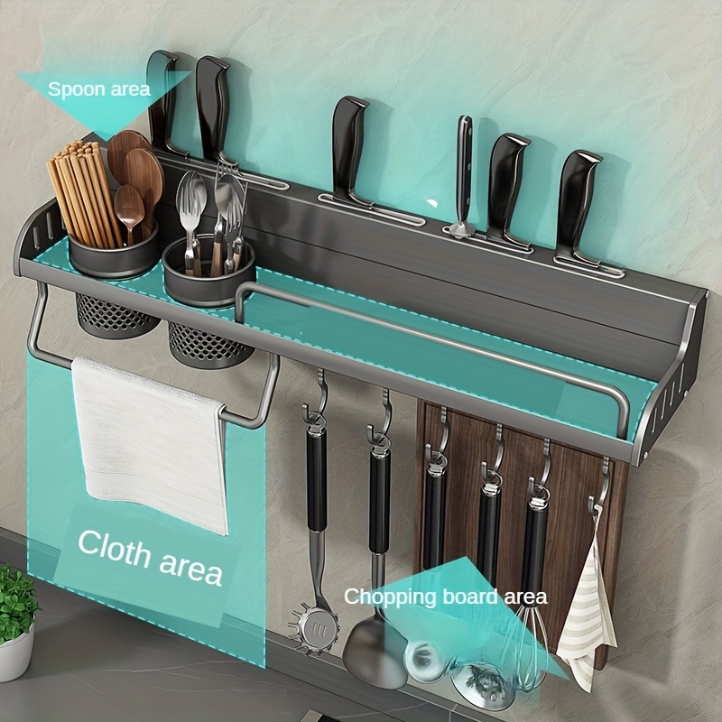 Farmhouse Kitchen Rack With Towel Rod, Free Punching Knife Holder,  Chopsticks Cage, Utensils Hook, And Spice Rack Organizer - Efficient  Kitchen Organization And Accessories - Temu