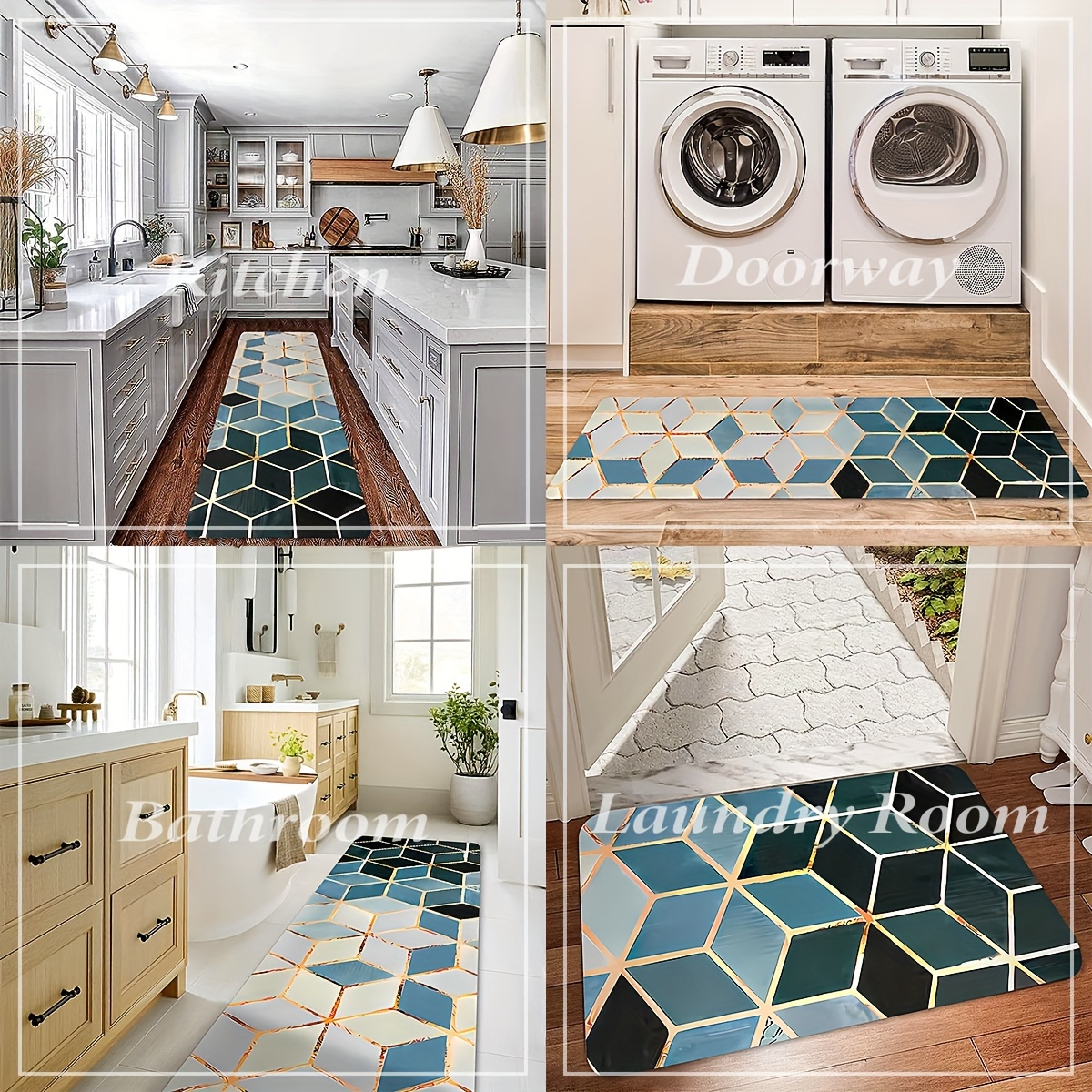 1pc Geometric Pattern Anti-slip Kitchen Rug, Modern Polyester Kitchen Mat  For Kitchen