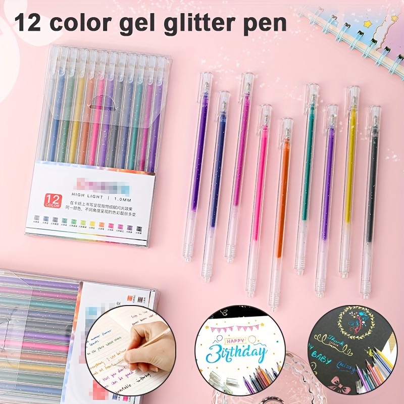 12 Colors Glitter Gel Pen Pastel Metal Plastic Highlighter - Temu