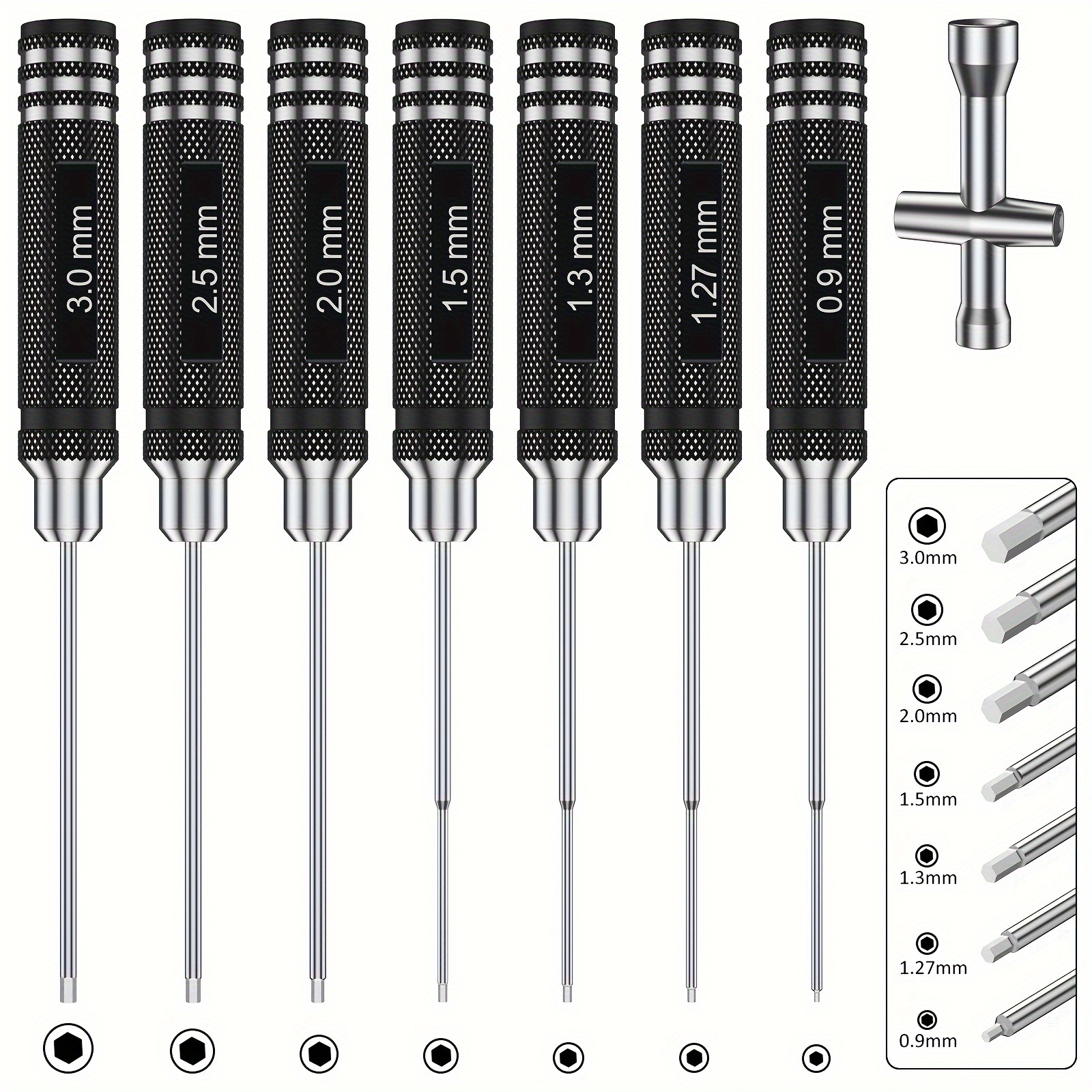 Hobbypark Mini RC Allen Wrench Set 0.9mm 1.27mm 1.5mm Hex Driver  Screwdrivers & Wheel Nut Wrench for Axial SCX24 1/24 RC Crawler Car Tools