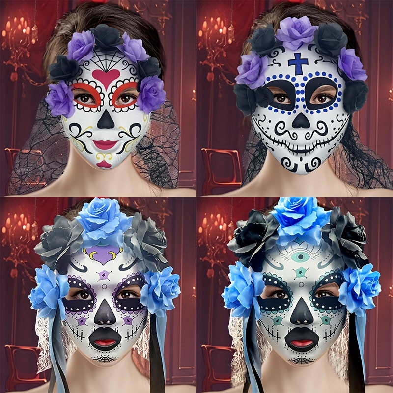 Halloween Mexicain Zombie Sucre Crâne Jour De The Dead Masque Déguisement  Neuf