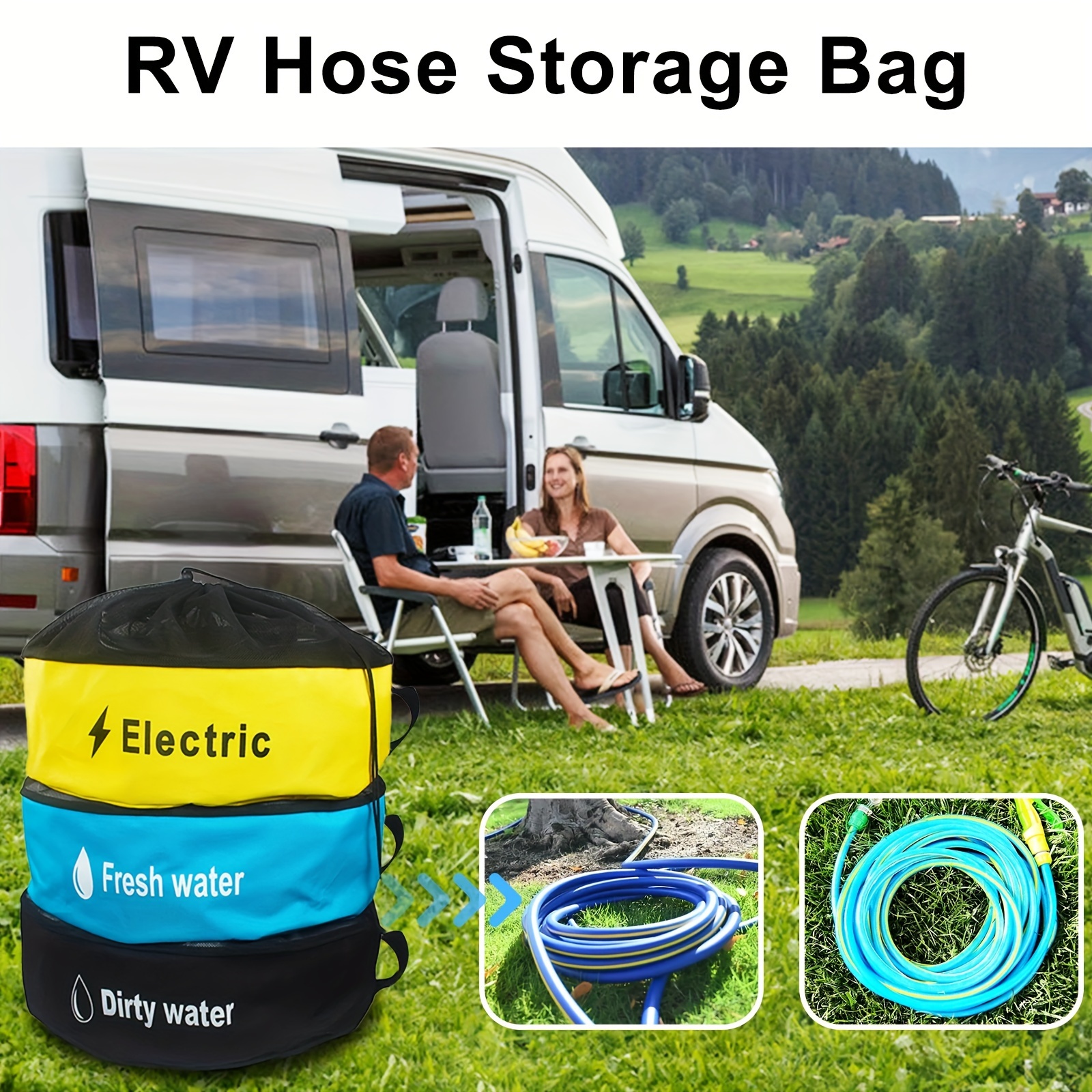 RV Hose Storage Bag of 4 Pack, Camper Accessories for Outside, Rubber  Identification Tags for Fresh/Black Water Sewer Hoses Electrical Cords 