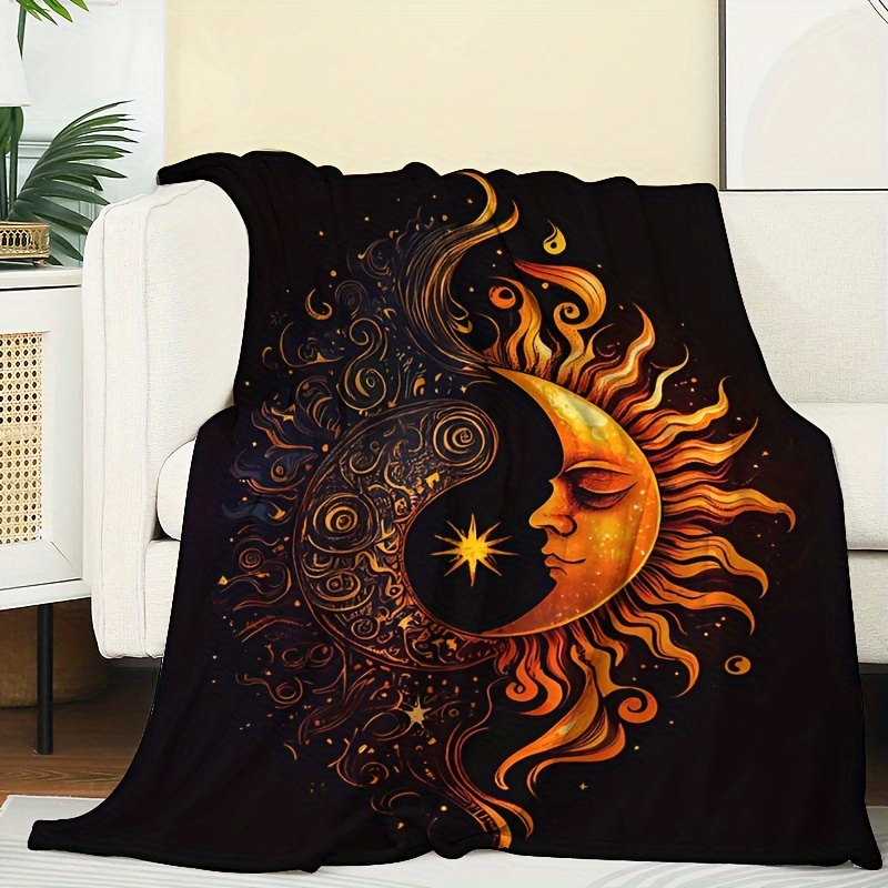 TEMU 1pc Couverture Créative Bohème à Imprimé Soleil, Style Moderne, Couverture d'Extérieur, Couverture de Voyage et Camping, Douce et Confortable,