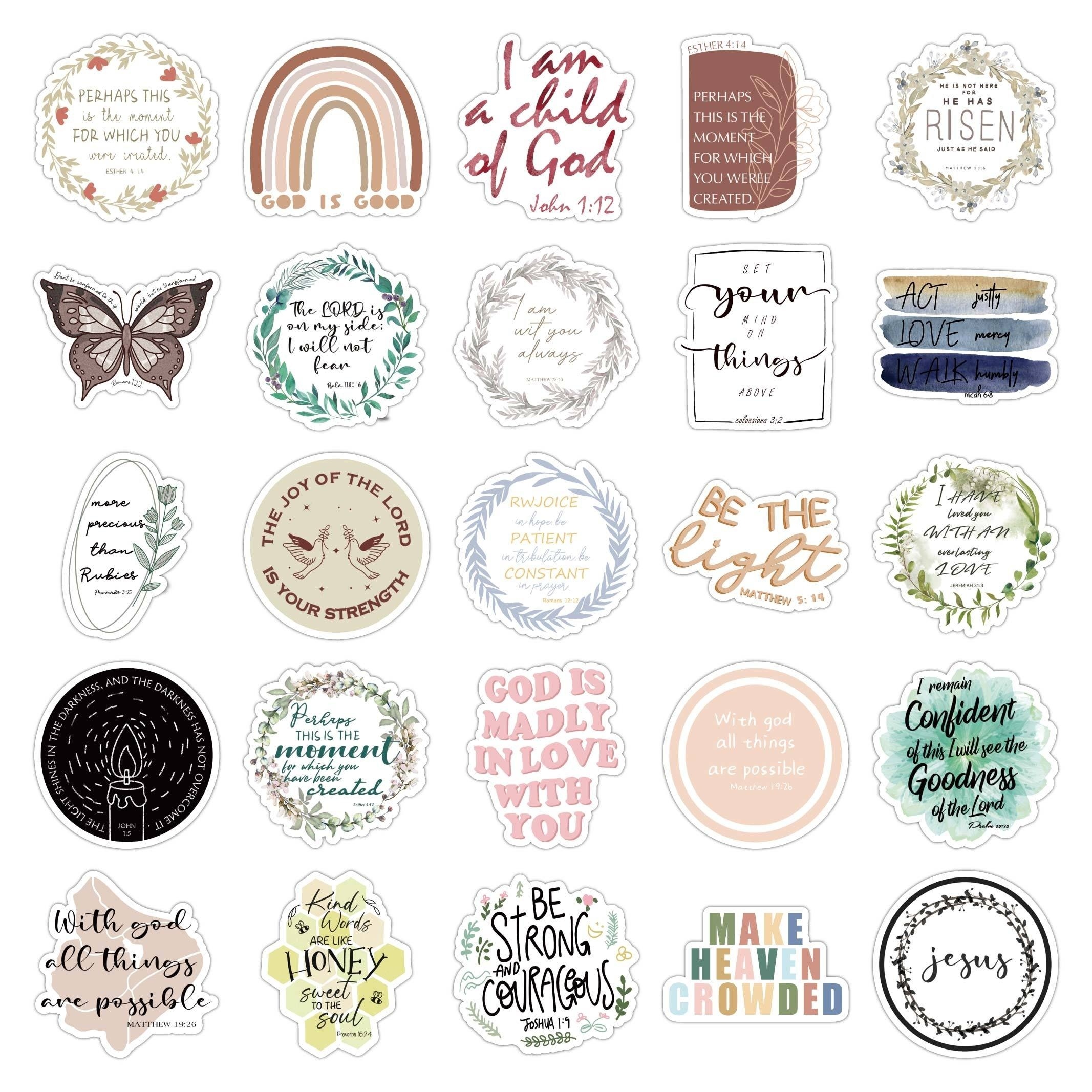 50pcs Bible Stickers - Inspirational Christian Jesus Scripture Stickers for  Water Bottles, Bible Journaling & More!