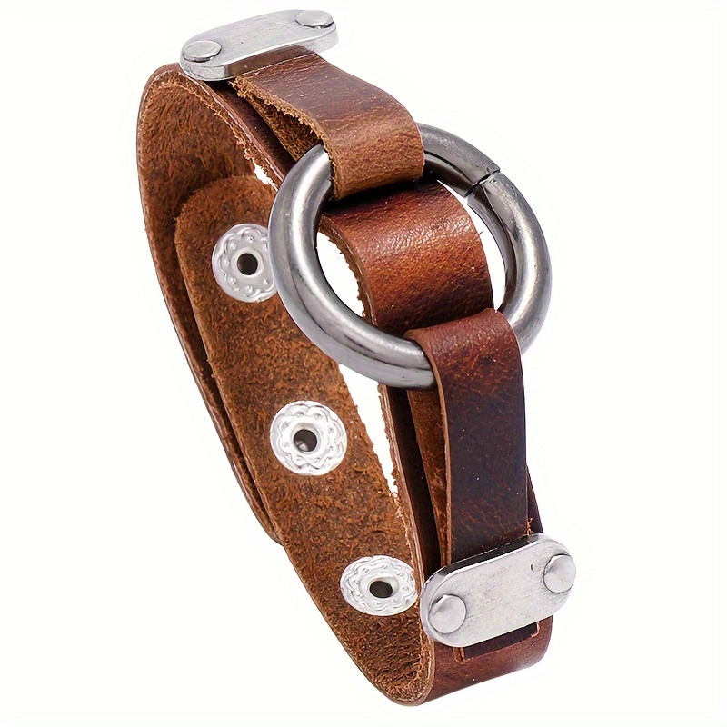 Image of European And American Trendy Men's Genuine Leather Bracelet Accessory, Simple Vintage Circle Punk Wristband