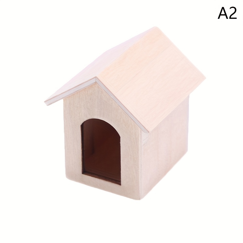 Miniature Dog House with Dog Bowl & Dog Food 1:12 Scale Dollhouse Furniture  Accessories Wooden Pet House Set Garden Scene Decoration Ornaments (Wood)