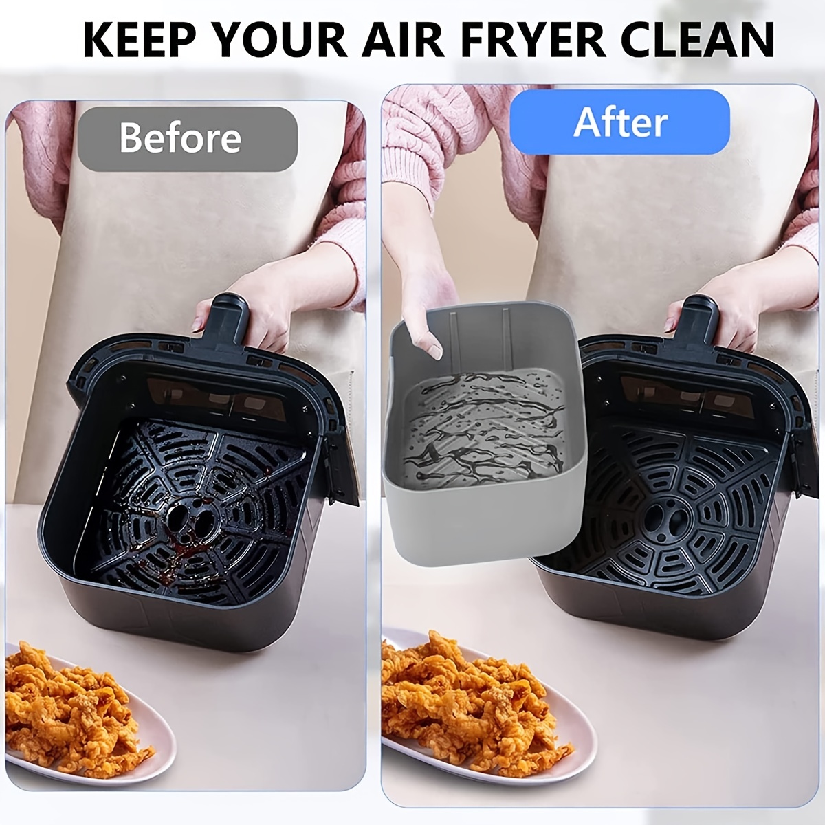 Air Fryer Silicone Liners - Silicone Airfryer Basket Liner - Air fryer  Silicone Basket - Pot Liner (Pack of 2) Reusable and Foldable pot, with 2