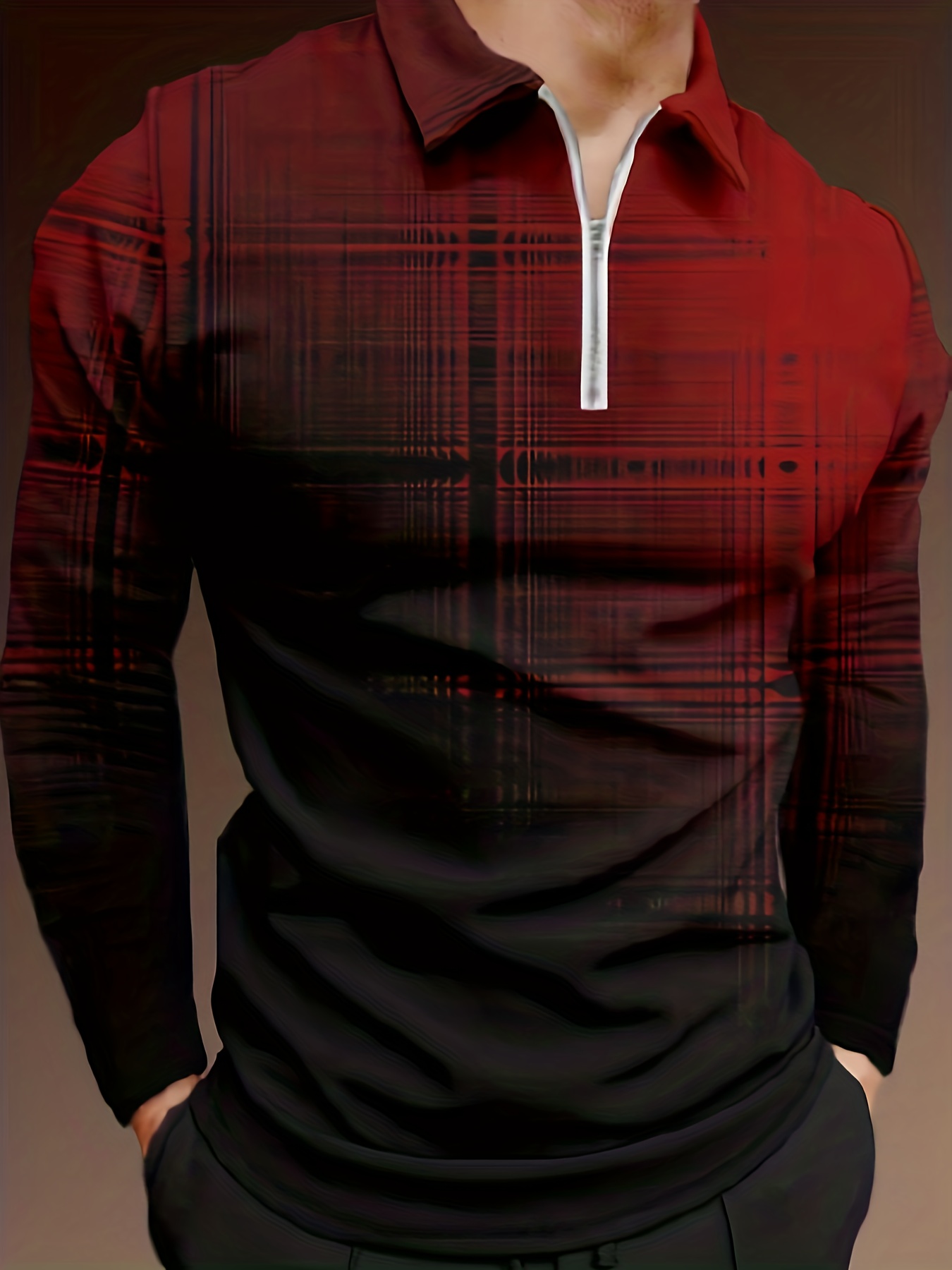Stylish Pattern Men's Long Sleeves Zipper Lapel Shirt Men's - Temu