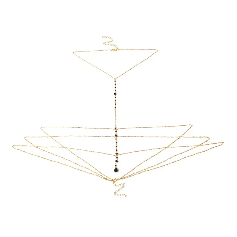 Multilayer Body Chain With Black Crystal Beads Summer Beach Bikini Body Chain Jewelry Accessories