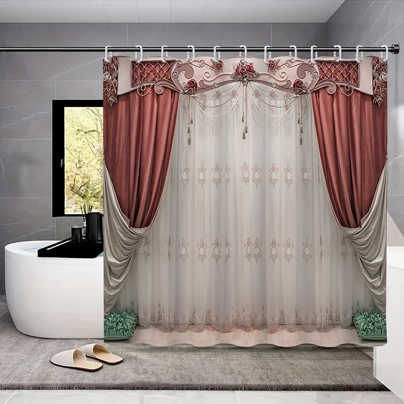  Cortina de ducha de baño, 4.23 oz de tela de poliéster gruesa  impresa impermeable cortina de baño con ganchos para decoración de bañera,  dorado-47.2 x 78.7 in (47 x 79 pulgadas) 