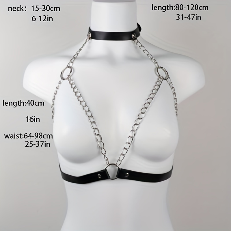 Sexy PU Leather Chain Halter Bra Harness with Cut Out Strappy Cage Body  Belt - Women's Lingerie & Underwear Accessory