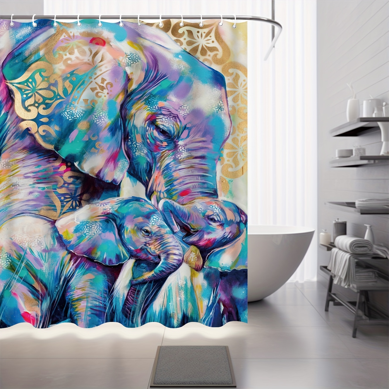 Colorful Elephant Decoration Shower Curtain Set Waterproof - Temu