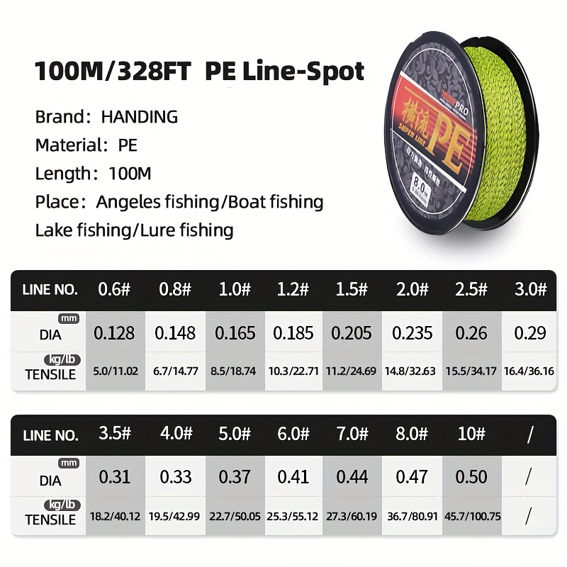 HANDING 3937.01inch/109yds 8 Braided PE Fishing Line, Fishing Main Line,  Fishing Tackle