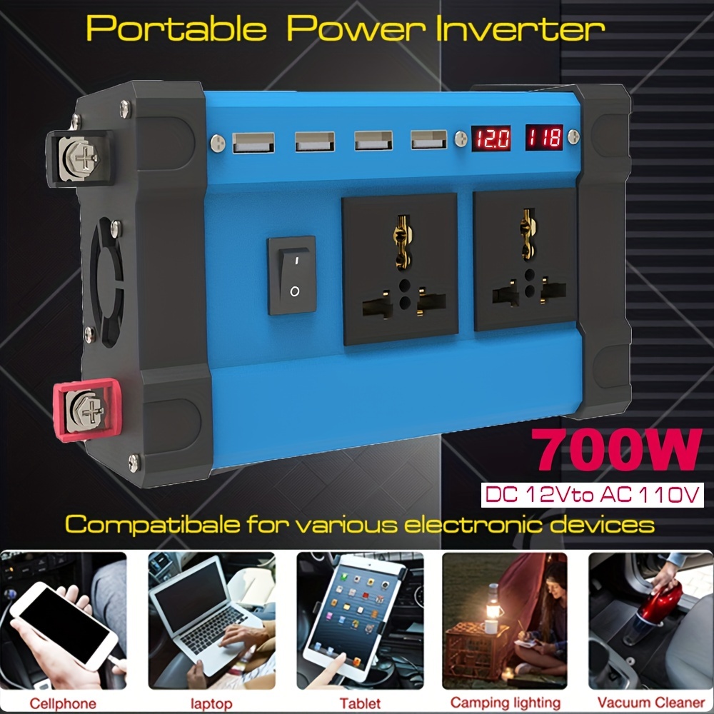 Power Inverter: 12v Ac 110v 2 Universal Sockets 4 Usb - Temu