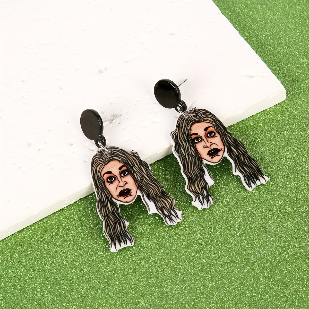 vintage horror movie inspired acrylic witch earrings black Temu