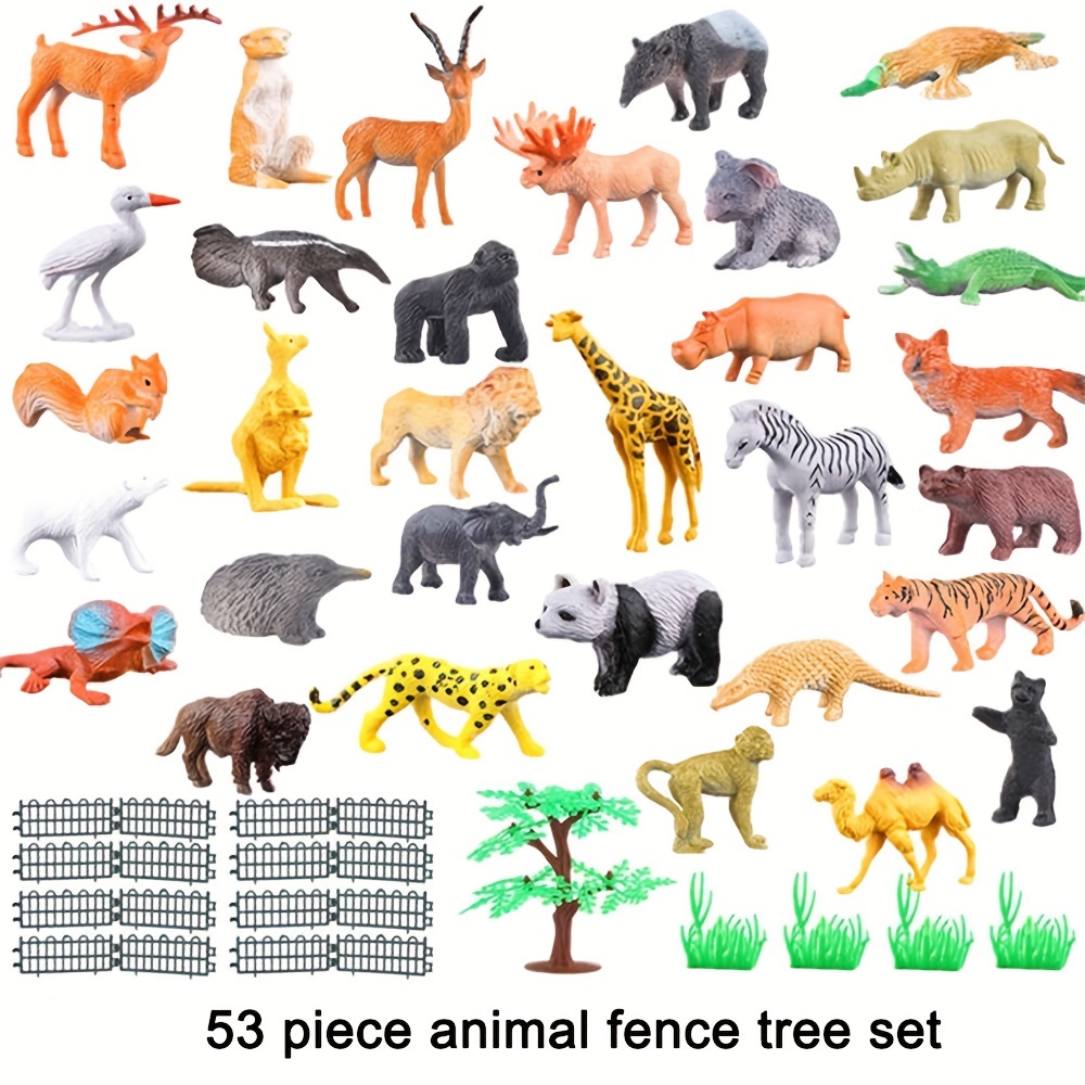 Figurines d'animaux en plastique Safari - 53 pièces - Mini figurines  réalistes en vinyle sauvage - Zoo de