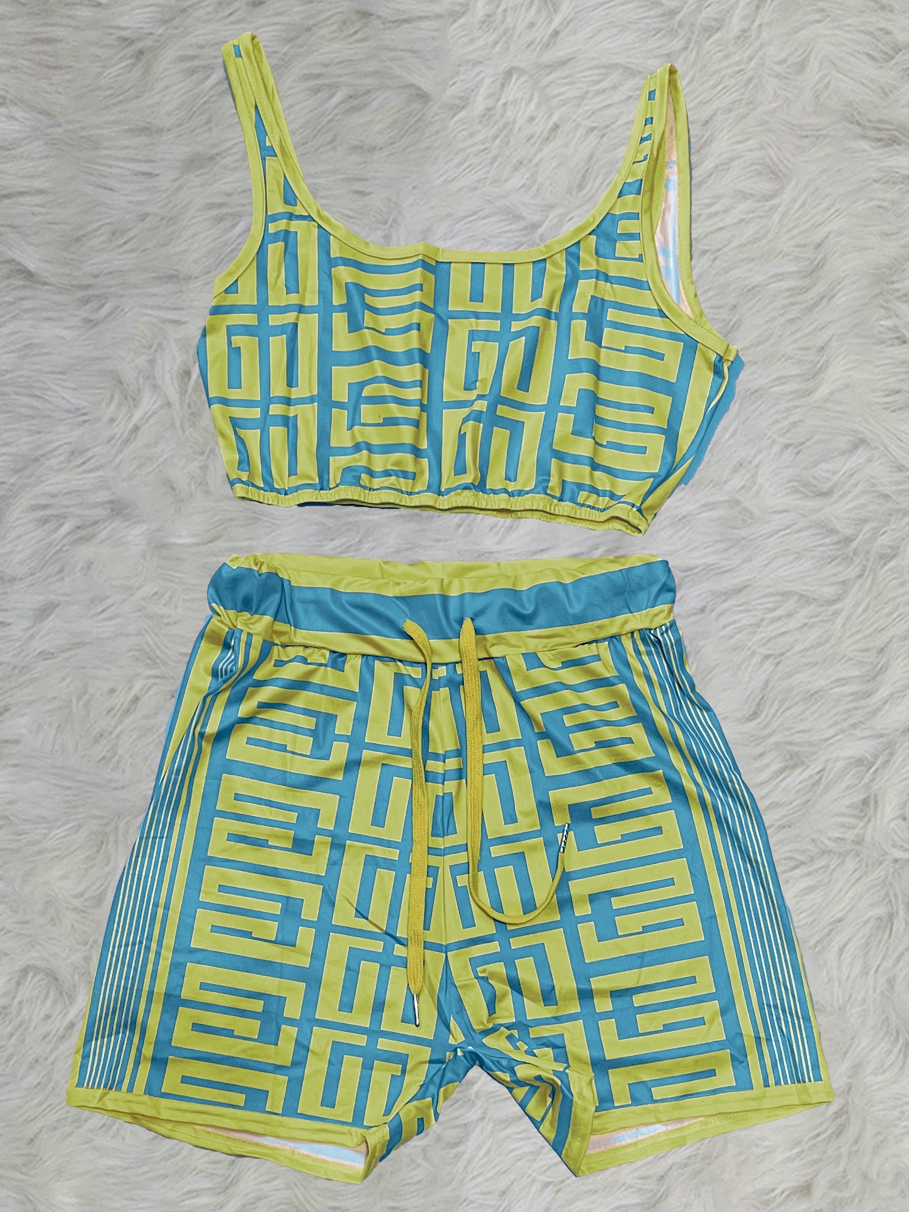 Geo Print Matching Two piece Set Casual Crop Tank Top - Temu Canada