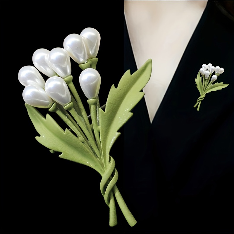 White Floral Leaf Brooch For Women Lily Of The Valley Brooch - Temu