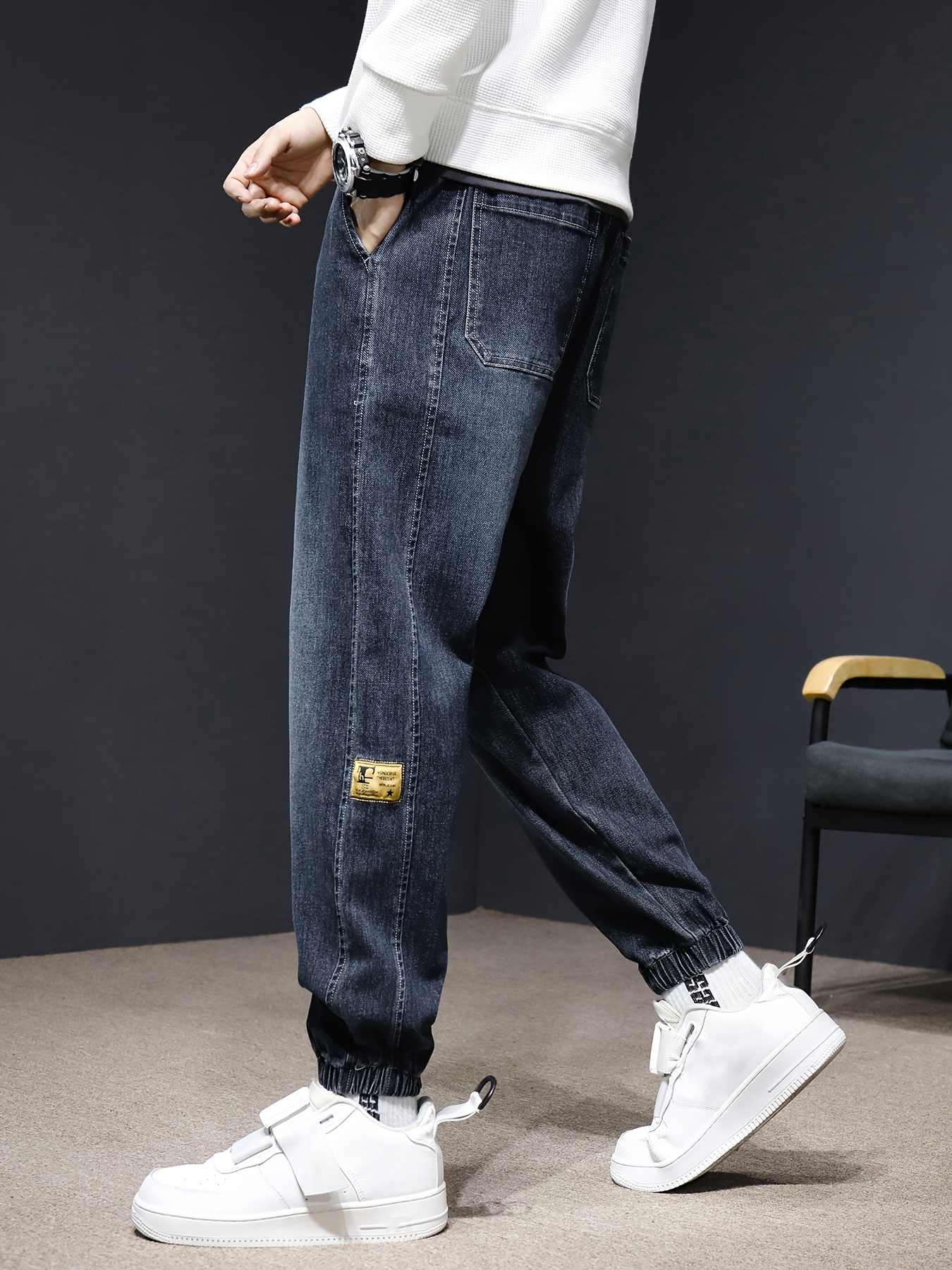 Drawstring Jeans Loose Fit Pants Men's Casual Denim Joggers - Temu
