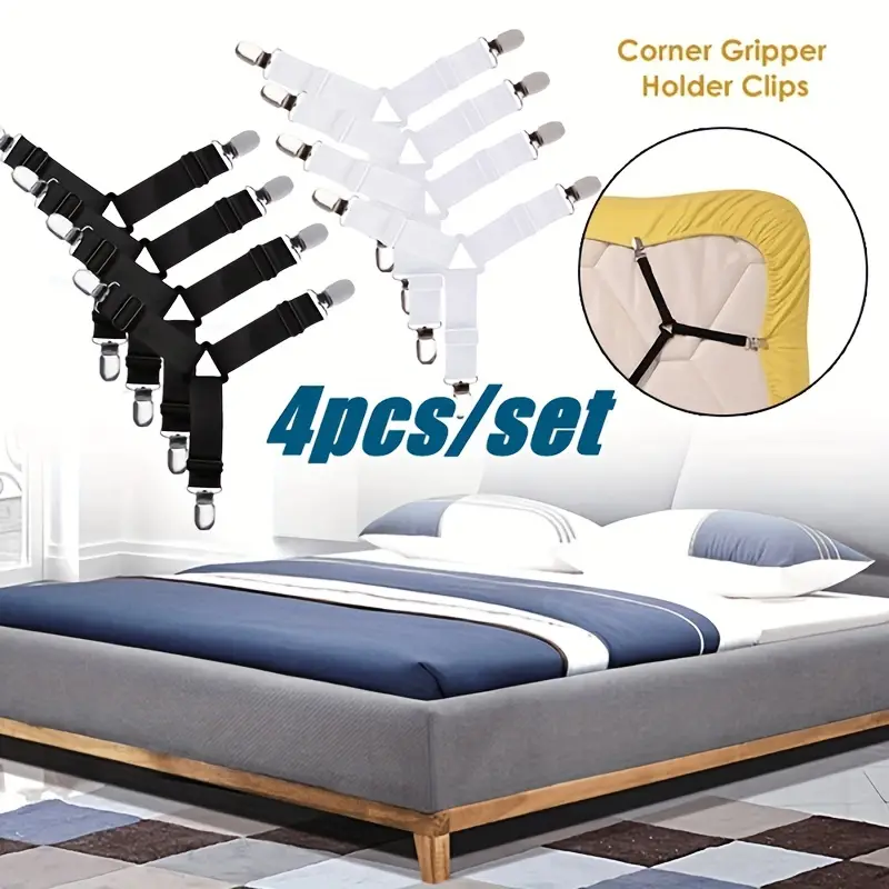 4pcs Adjustable Bed Sheet Clips - Securely Hold Your Mattress Cover and  Bedding Sheets in Place