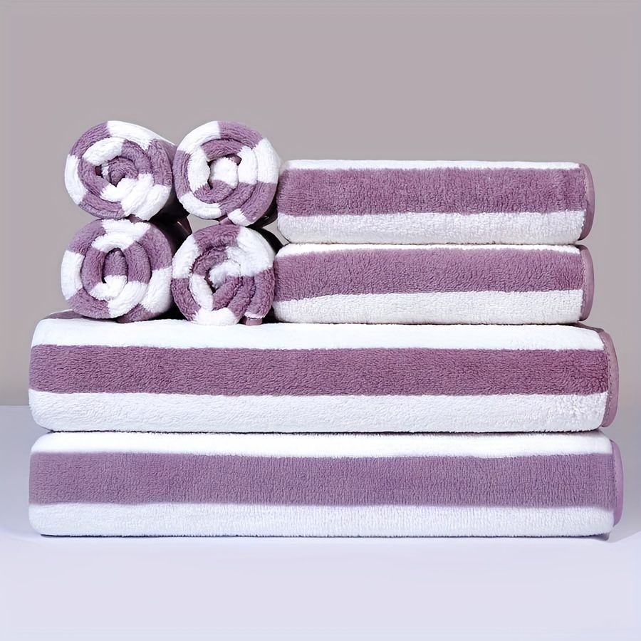 Purple striped bath sale towels