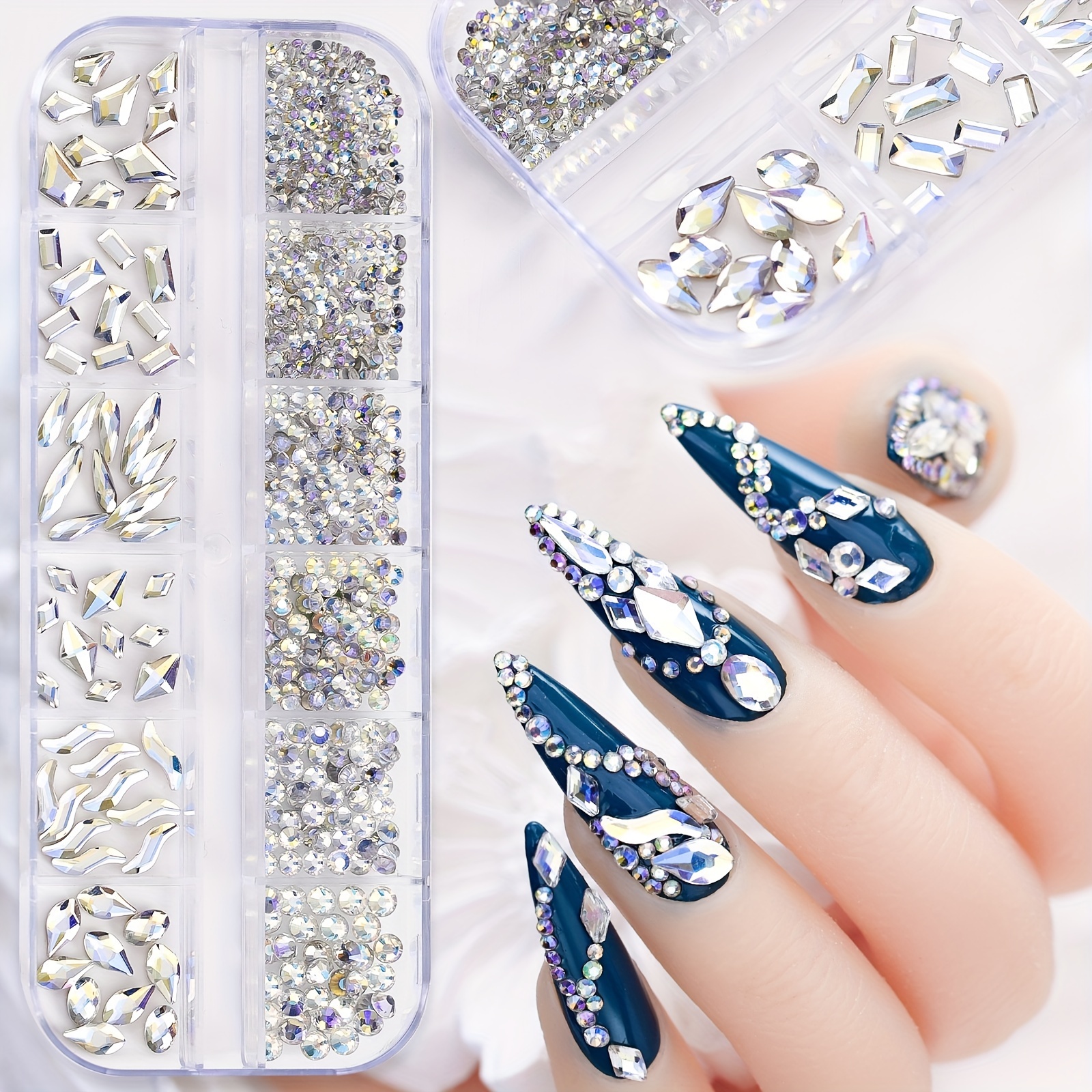 Cheap 1 Box Crystal Rhinestone 3D Glitter Glass Gems Nail Art Decor