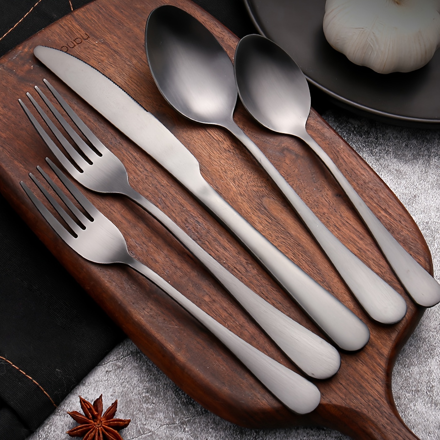 Black/rose Silverware Set With Steak Knife Food Grade - Temu