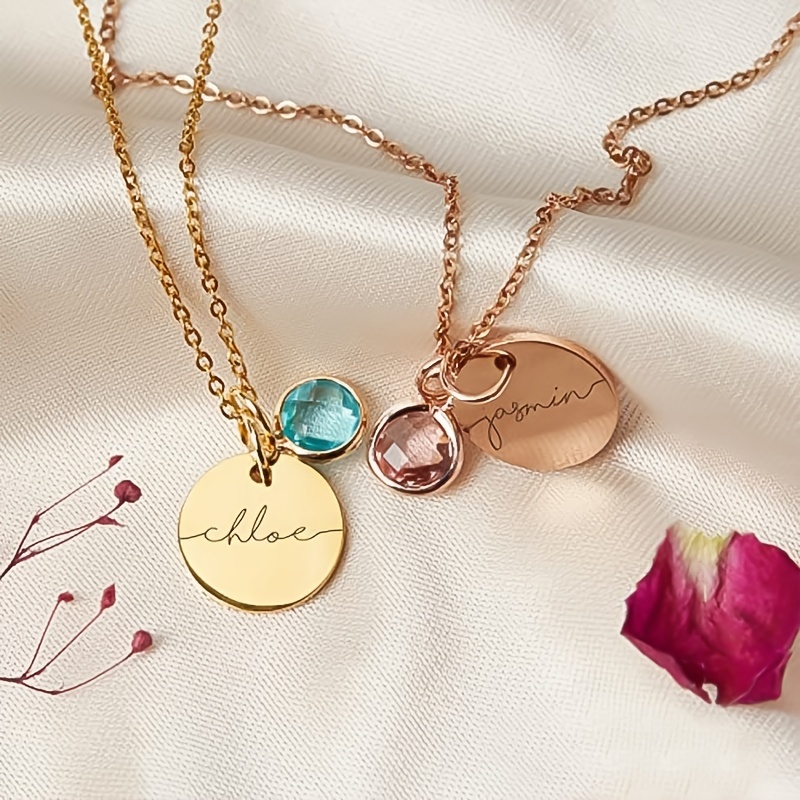 Personalized Birthstone Necklace with Engraved Name