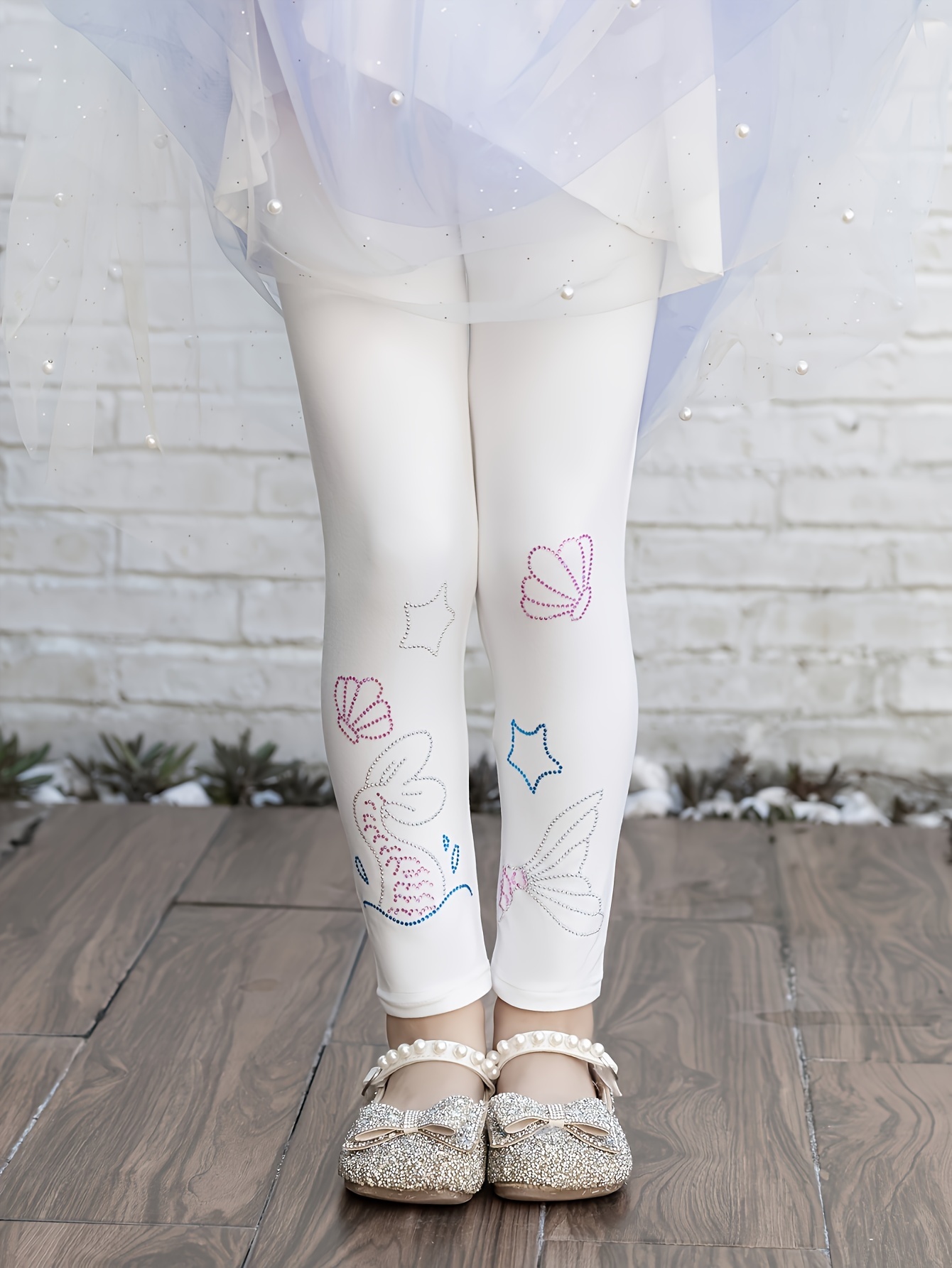 Adorable Rhinestone Snow Appliques Girls' Leggings Costume - Temu