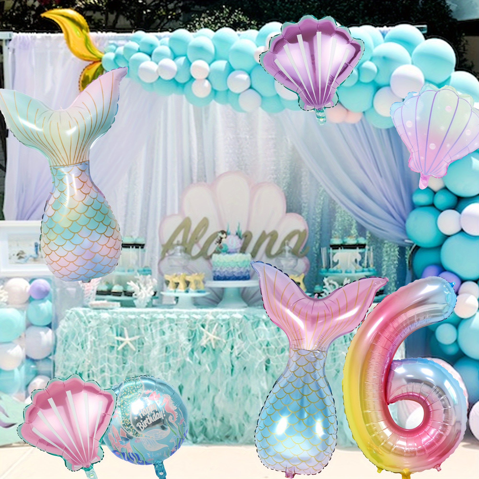 8pcs, Mermaid Theme Party Decoration Balloons, Mermaid Shell Balloons For  Birthday Party Decor, Anniversary Decor, Indoor Outdoor Decor