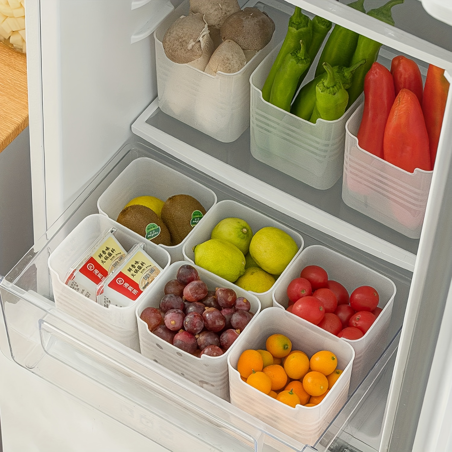  Organizador de nevera, organizador de refrigerador, juego de 4  contenedores organizadores de refrigerador y organizador de congelador.  Contenedores de almacenamiento transparentes con asas para organización y  almacenamiento de despensa. Por