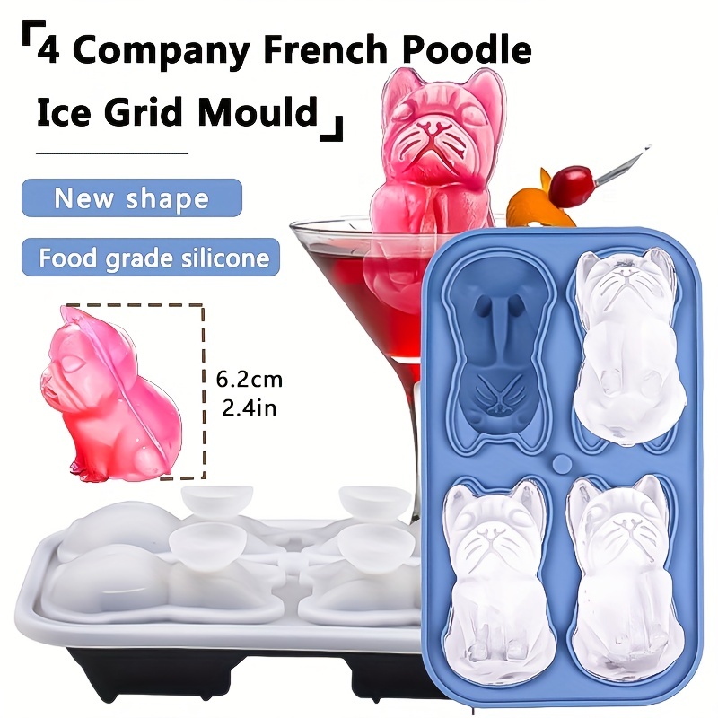 French Bulldog Ice Cube Mold, 4 Hole Fun Shapes Large Frenchie