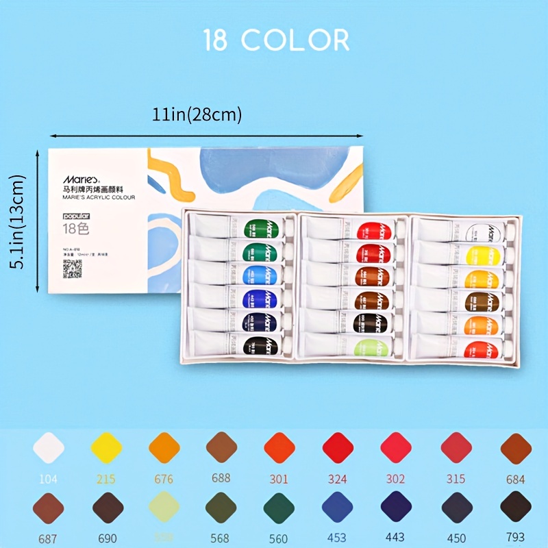 Set di colori acrilici di Marie (0,41 once, 12 ml), colori acrilici a  12/18/24 colori, colori per pittura su pietra e ciottoli, pittura acrilica  impermeabile per tela, legno, tessuto e cartone, colori