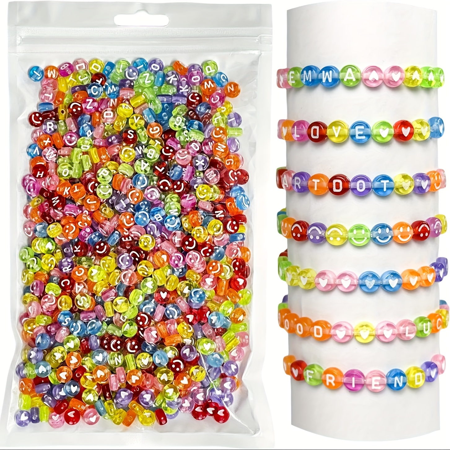 

1000pcs 28 Styles Colorful Letter Beads Smiling Face Beads For Jewelry Making Diy Friendship Fashion Bracelet Necklace Handicrafts Small Business Supplies