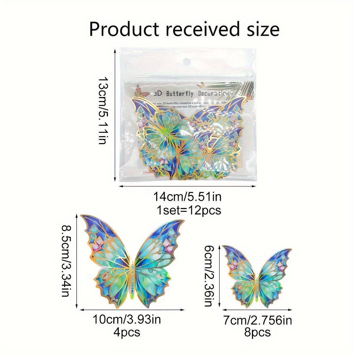 Image of 1 Set Of 12pcs 3d Stereoscopic Golden- Multicolor Butterflies Bedroom Living Room Home Decoration Wall Stickers