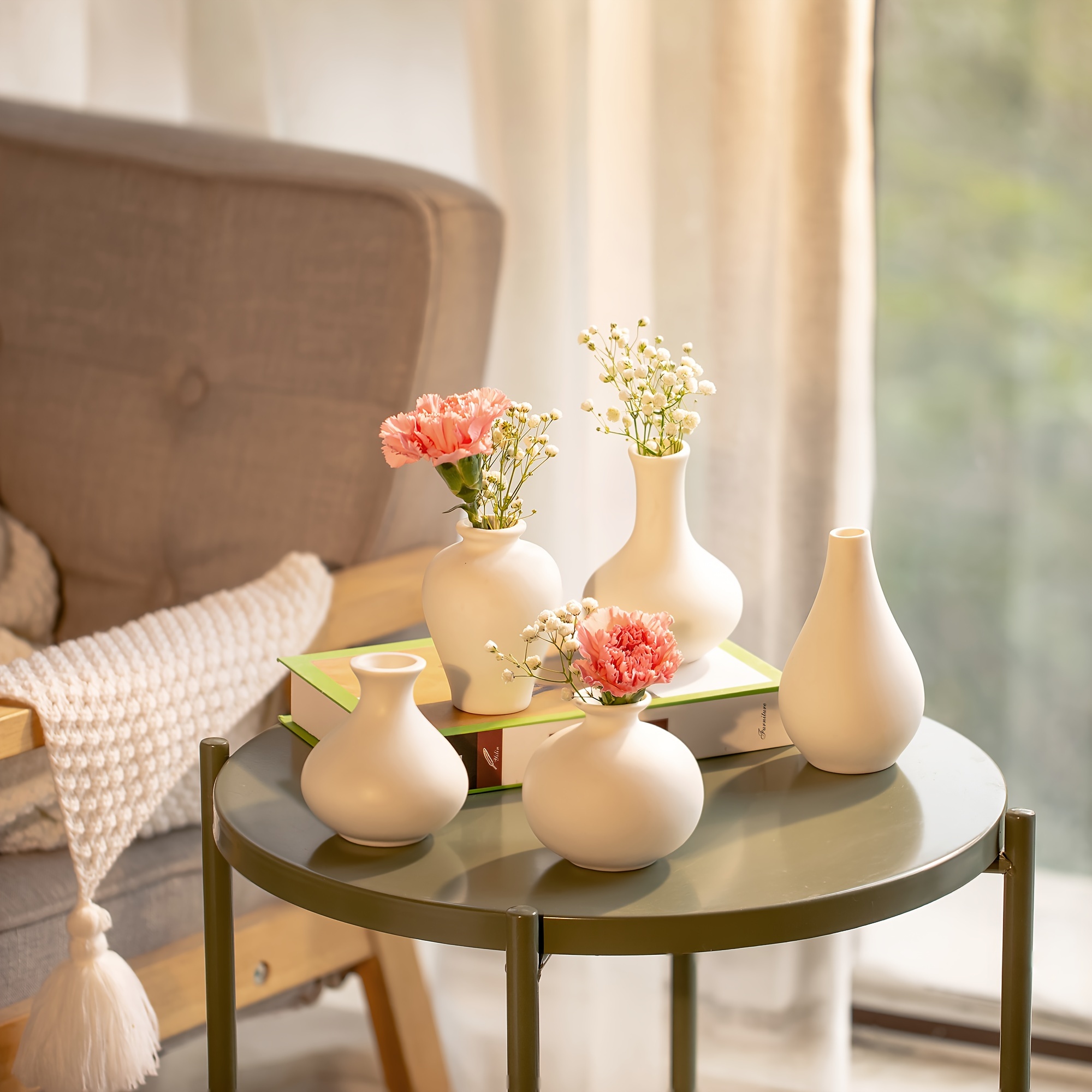Juego de 4 jarrones de cerámica beige y blanco, pequeños jarrones para  decoración rústica del hogar, decoración moderna de granja, decoración de  sala