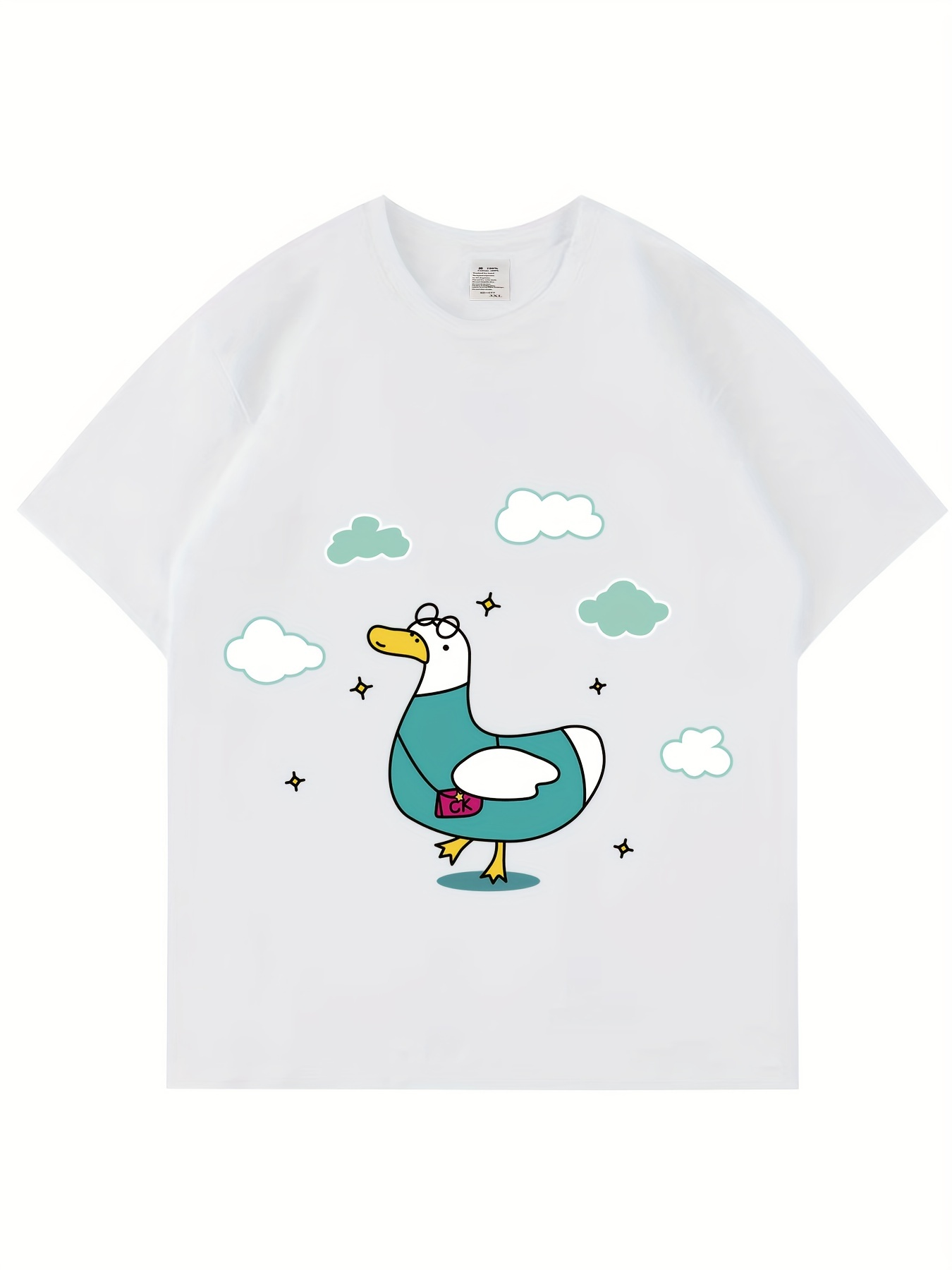 Cartoon Duck Print Mens Trendy Comfy T Shirt Casual Slightly Temu