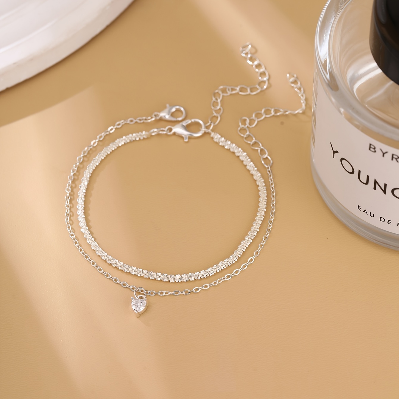 2pcs Love Heart Pendant Chain Bracelet Stackable Hand Chain Jewelry