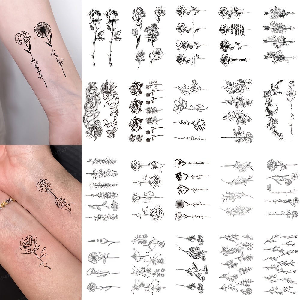 Floral Temporary Tattoo, Flower Temporary Tattoo, Small Tattoo, Watercolor  Tattoo, Womens Tattoo, Hip Tattoo, Wrist Tattoo, Shoulder Tattoo – MyBodiArt