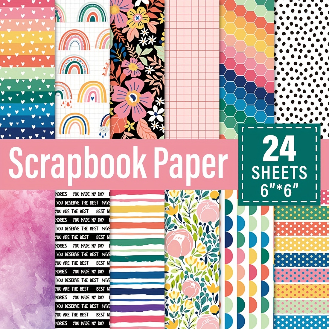 12Pcs 6X6 Rainbow Patterned Paper Pad Scrapbooking Paper Handmade Craft  Paper