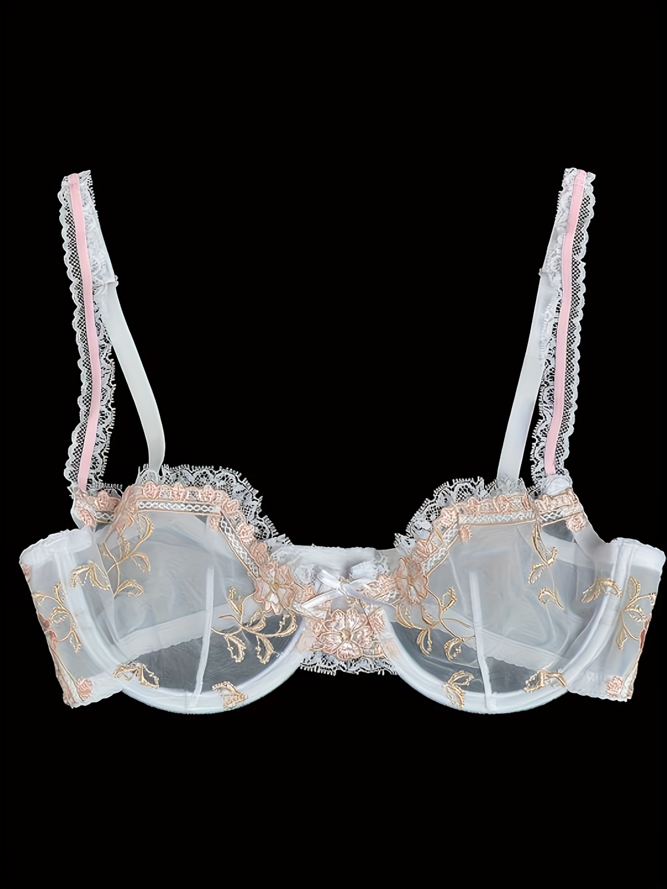 Floral Lace Underwire Push Bra Sexy See Tulle Unlined Bra - Temu Belgium