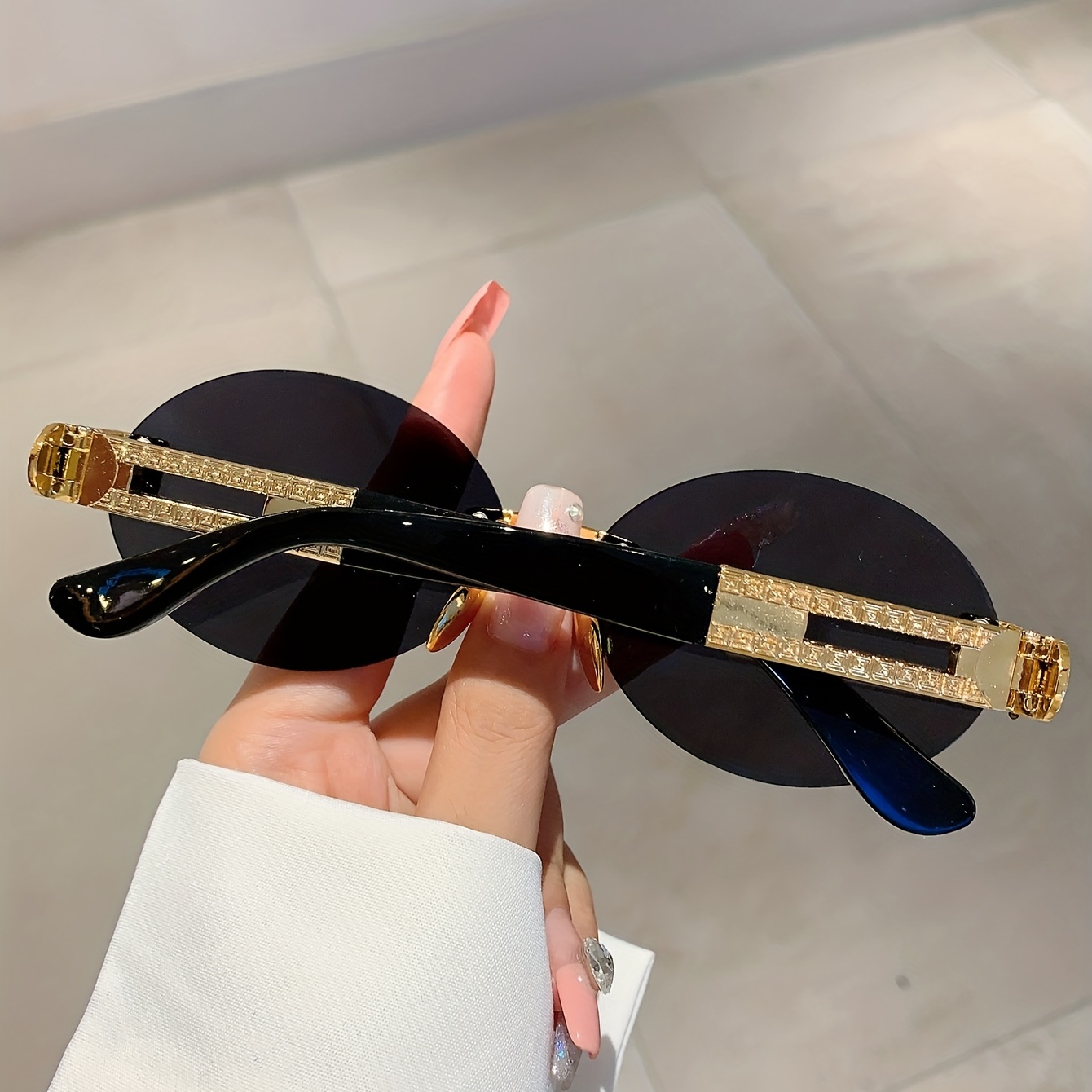 Oval Rimless Sunglasses Gradient UV400 Sun Shades