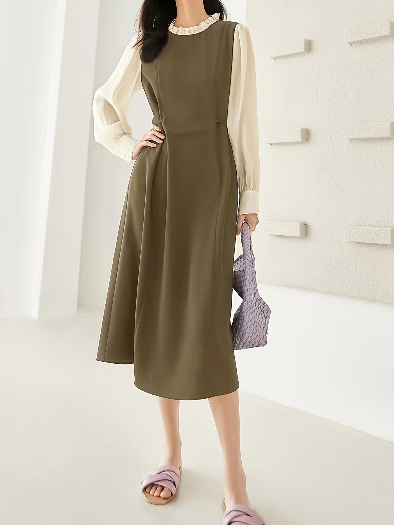 Colourblock A-line Coat Dress