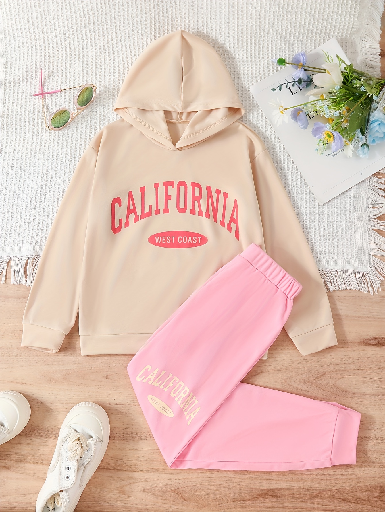 Girl's California West Coast Print Hoodie Sweatpants Set - Temu Canada