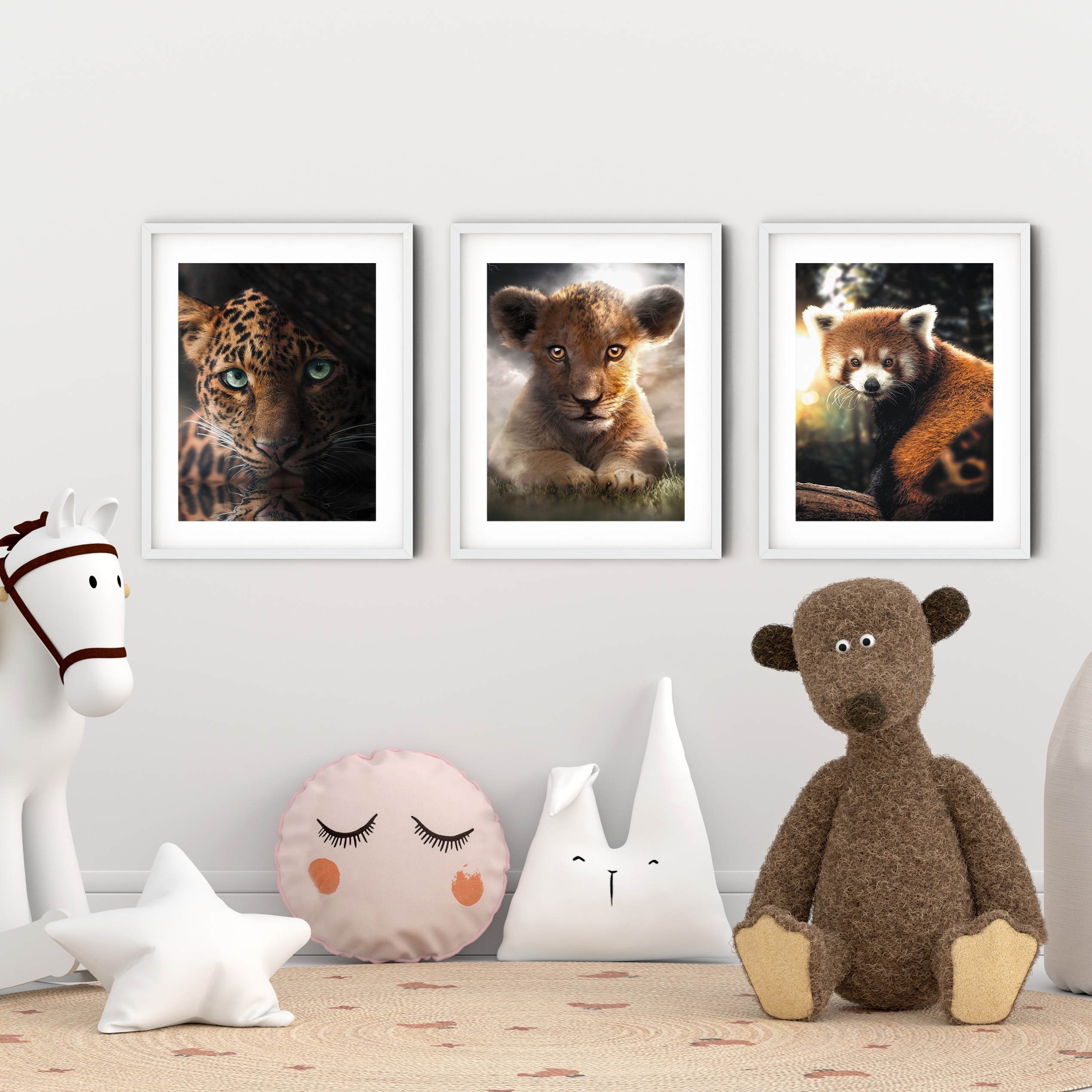 Poster Chambre d'enfant - Ours, Lapin et Panda - Cadeau Bébé Fille