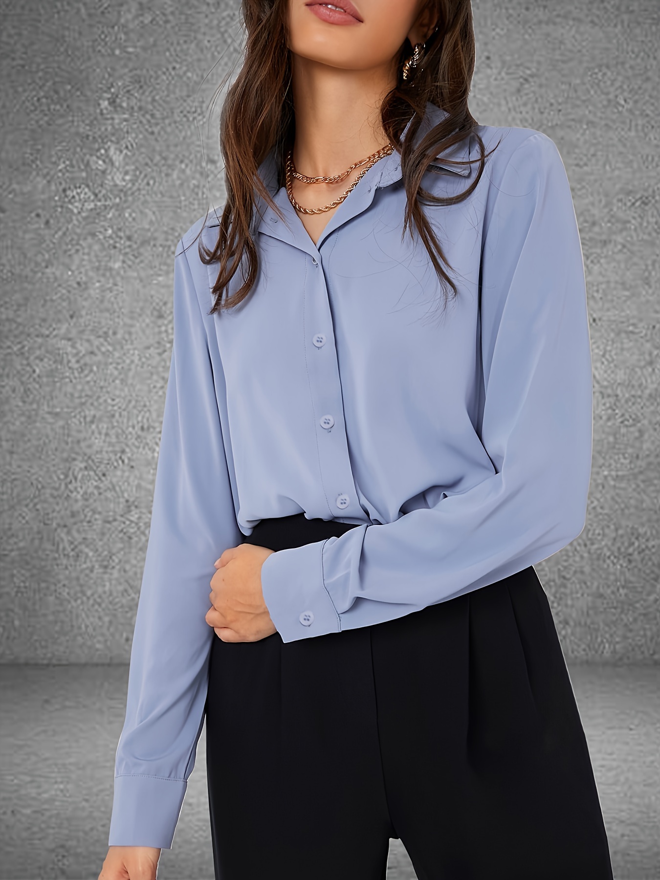Blusa Solapa De Mangas Largas Para Mujer Camisa De Trabajo Oficina Elegante  Moda